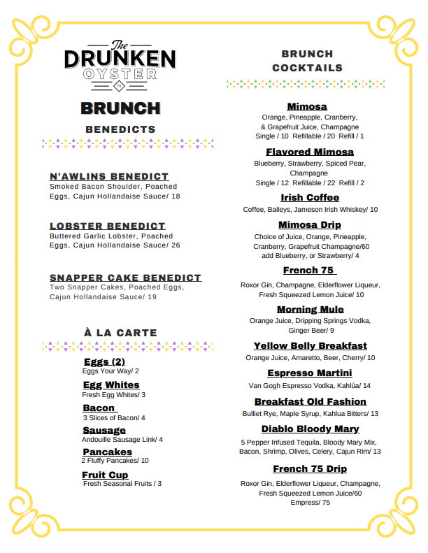Drunken Oyster Menu - Image 1
